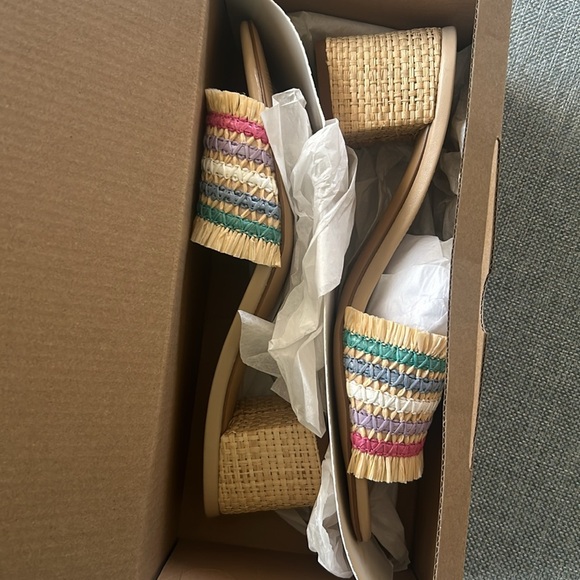 J.Crew Rainbow Raffia Woven mule heels sandals Size 7.5 - Picture 6 of 8